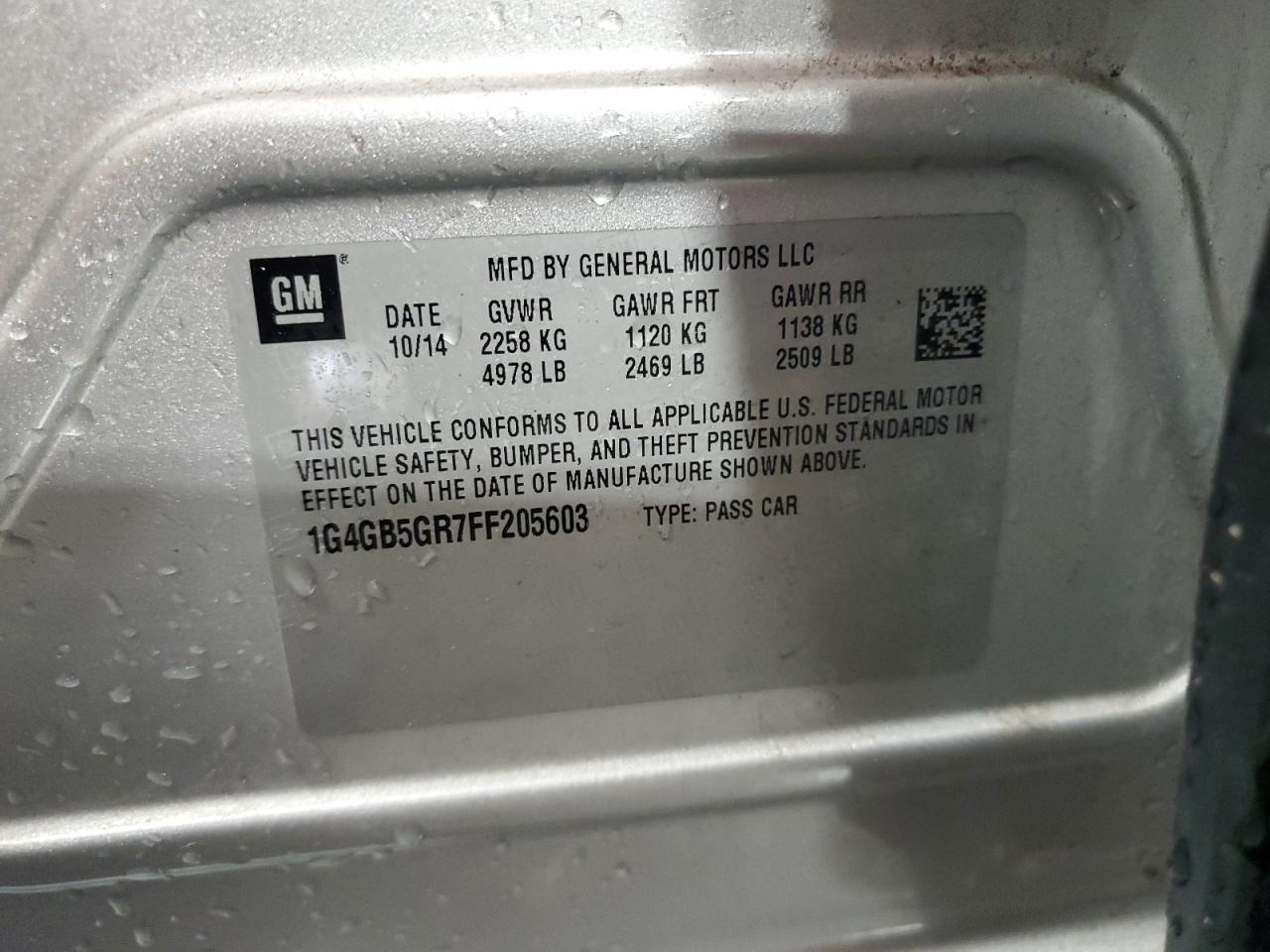 2015 Buick Lacrosse VIN: 1G4GB5GR7FF205603 Lot: 87099345