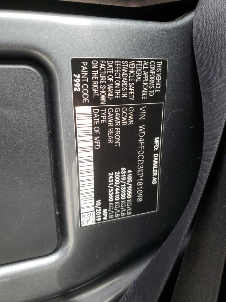 2019 Mercedes-Benz Sprinter 2500/3500 VIN: WD4FF0CD3KP181098 Lot: 89920005