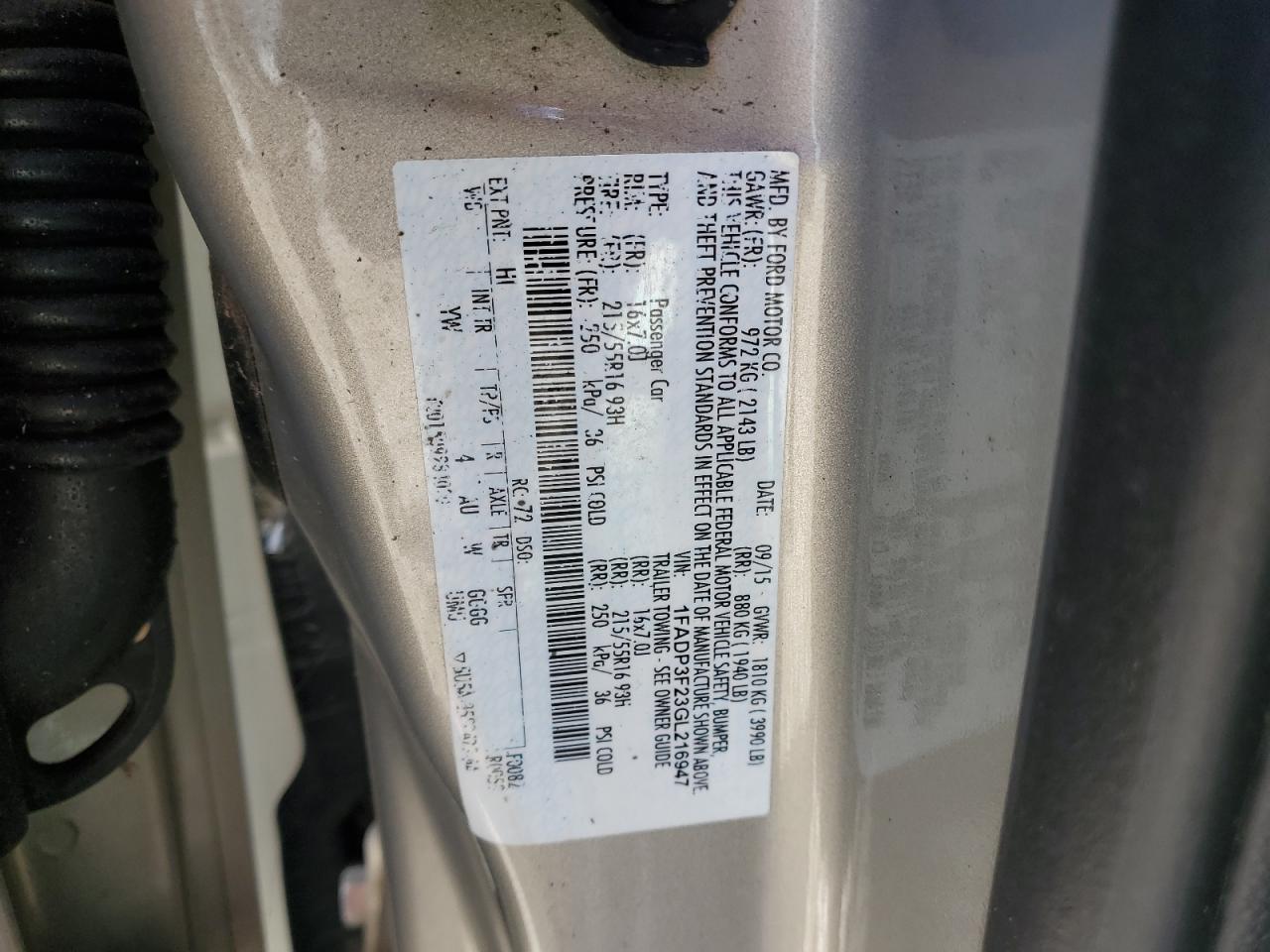 2016 Ford Focus Se VIN: 1FADP3F23GL216947 Lot: 86082235