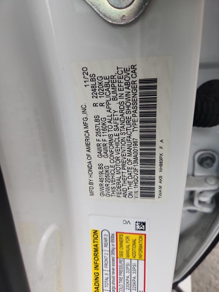 2021 Honda Accord Hybrid VIN: 1HGCV3F13MA001967 Lot: 84977695
