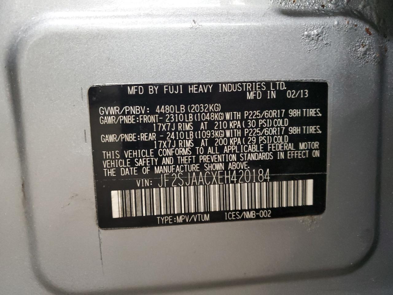 2014 Subaru Forester 2.5I VIN: JF2SJAACXEH420184 Lot: 89472595