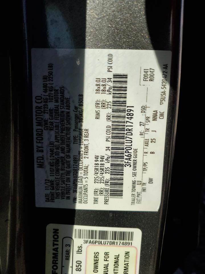 2013 Ford Fusion Se Hybrid VIN: 3FA6P0LU7DR174891 Lot: 86064995