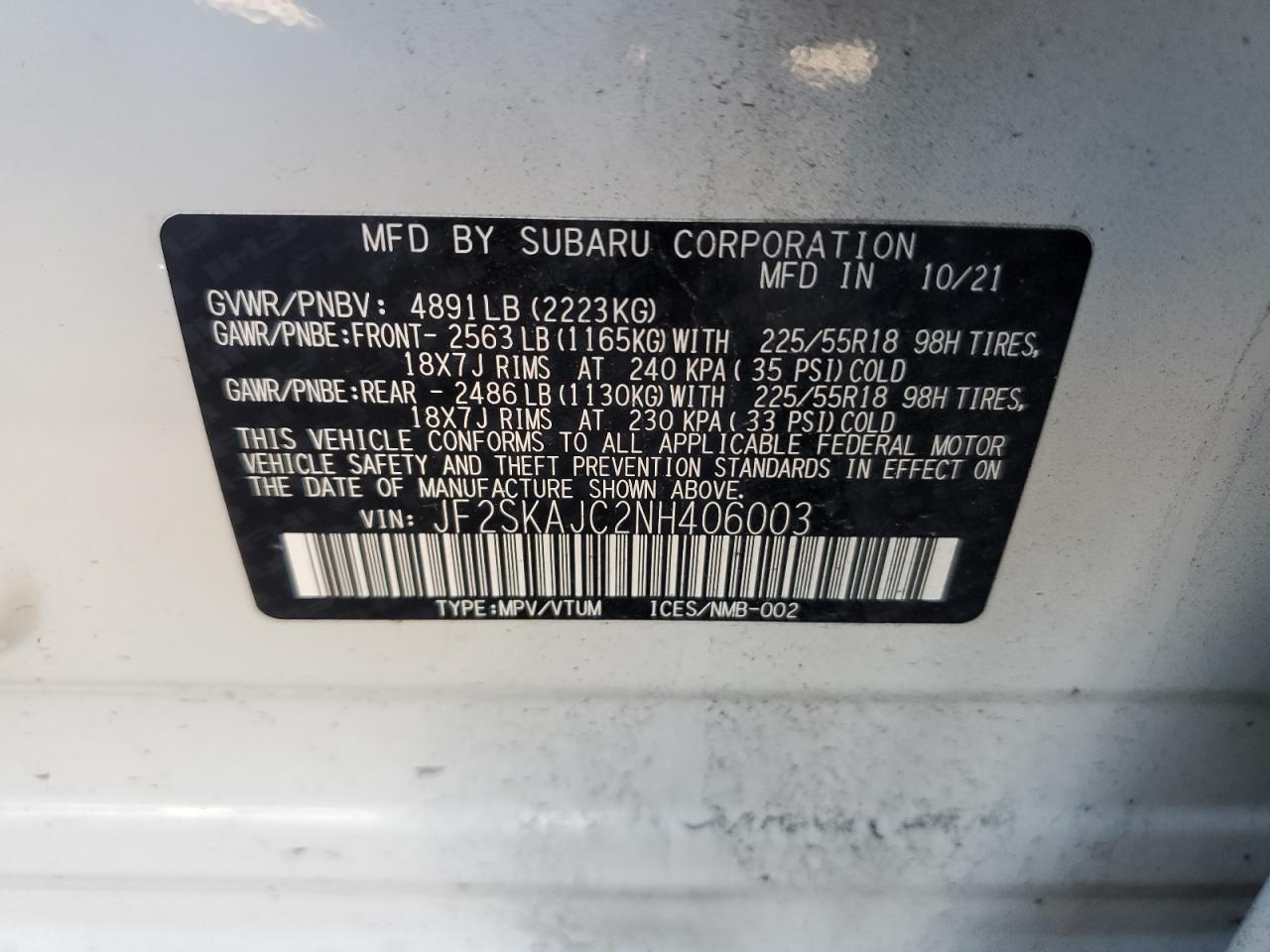 2022 Subaru Forester Sport VIN: JF2SKAJC2NH406003 Lot: 82246685