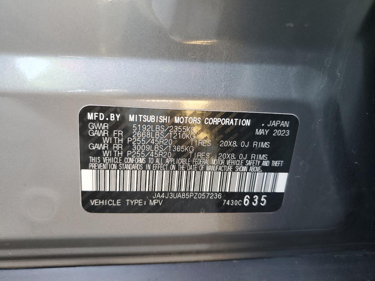 2023 Mitsubishi Outlander Se VIN: JA4J3UA85PZ057236 Lot: 82755125