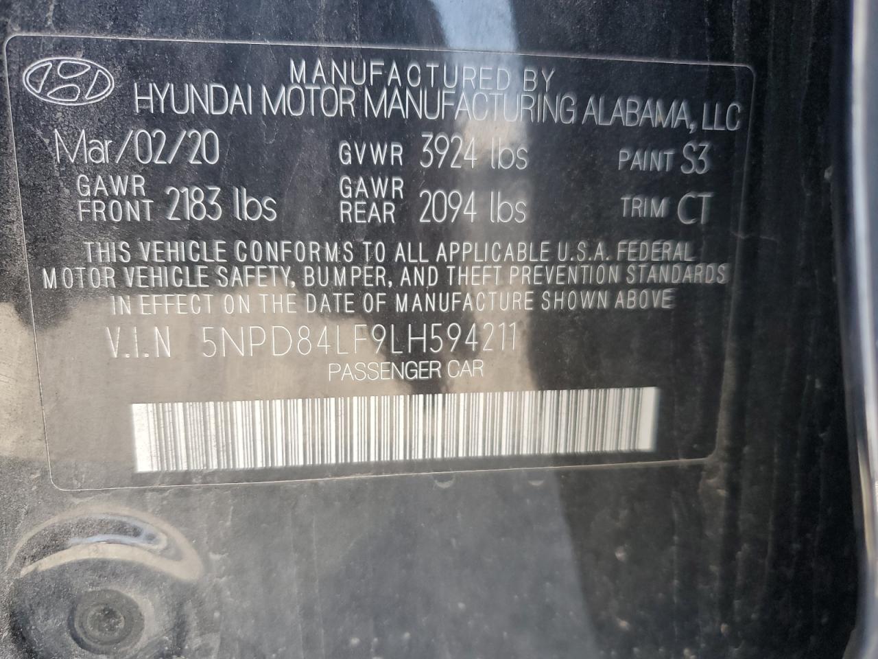 2020 Hyundai Elantra Sel VIN: 5NPD84LF9LH594211 Lot: 82416105