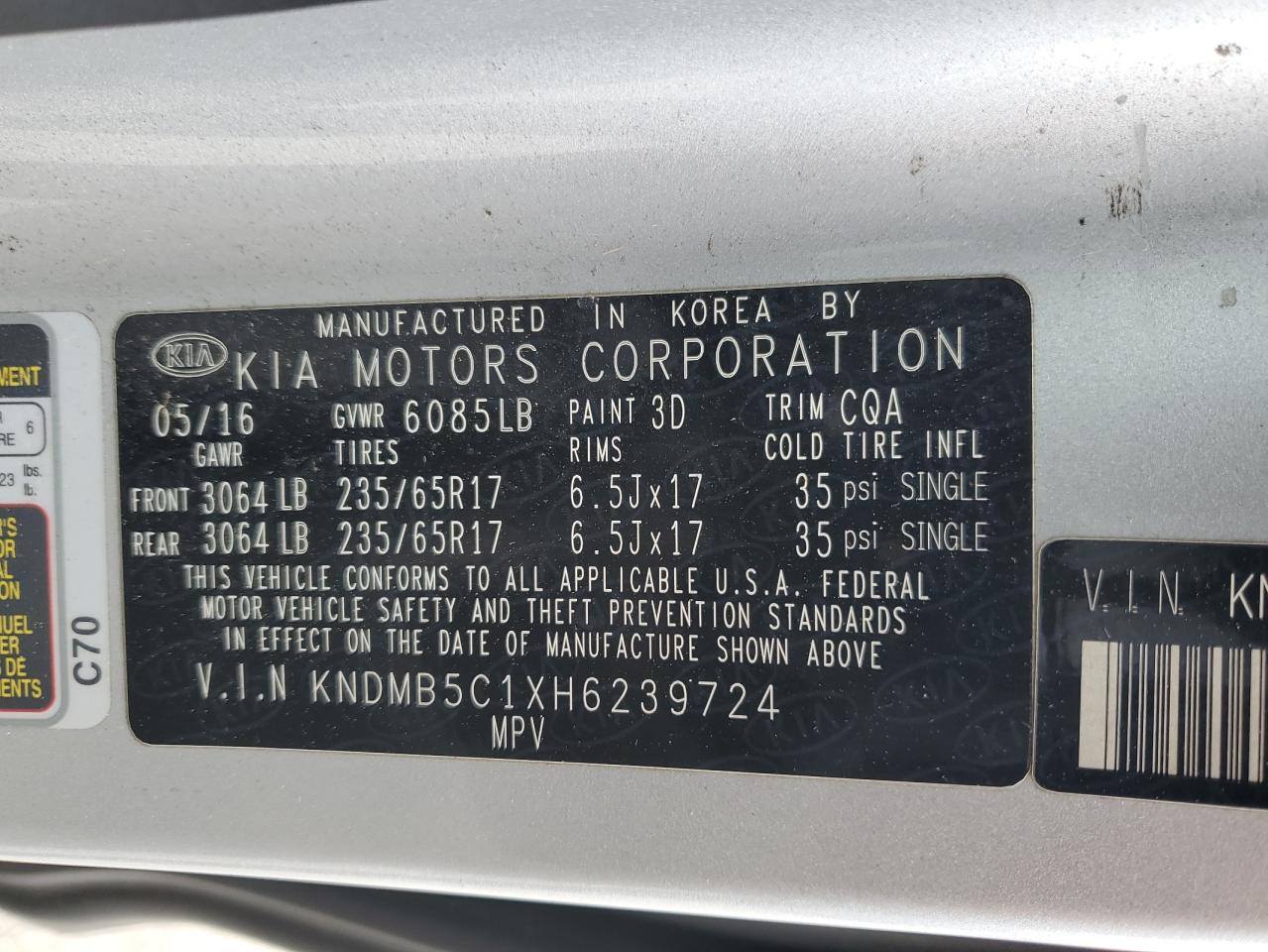 2017 Kia Sedona Lx VIN: KNDMB5C1XH6239724 Lot: 82782915