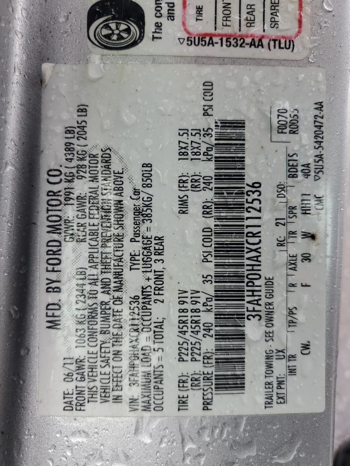 2012 Ford Fusion Se VIN: 3FAHP0HAXCR112536 Lot: 90243005