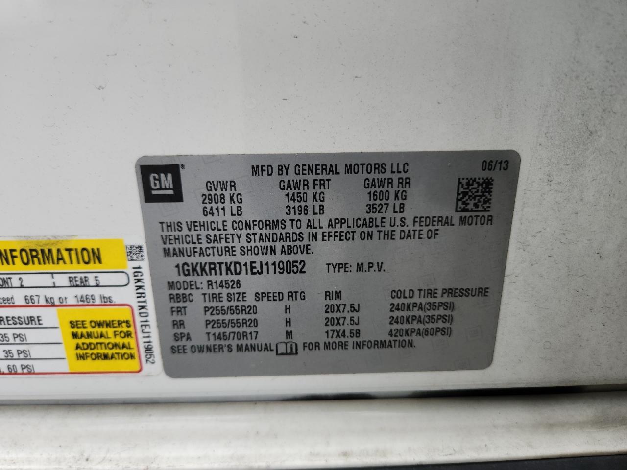 2014 GMC Acadia Denali VIN: 1GKKRTKD1EJ119052 Lot: 85861335