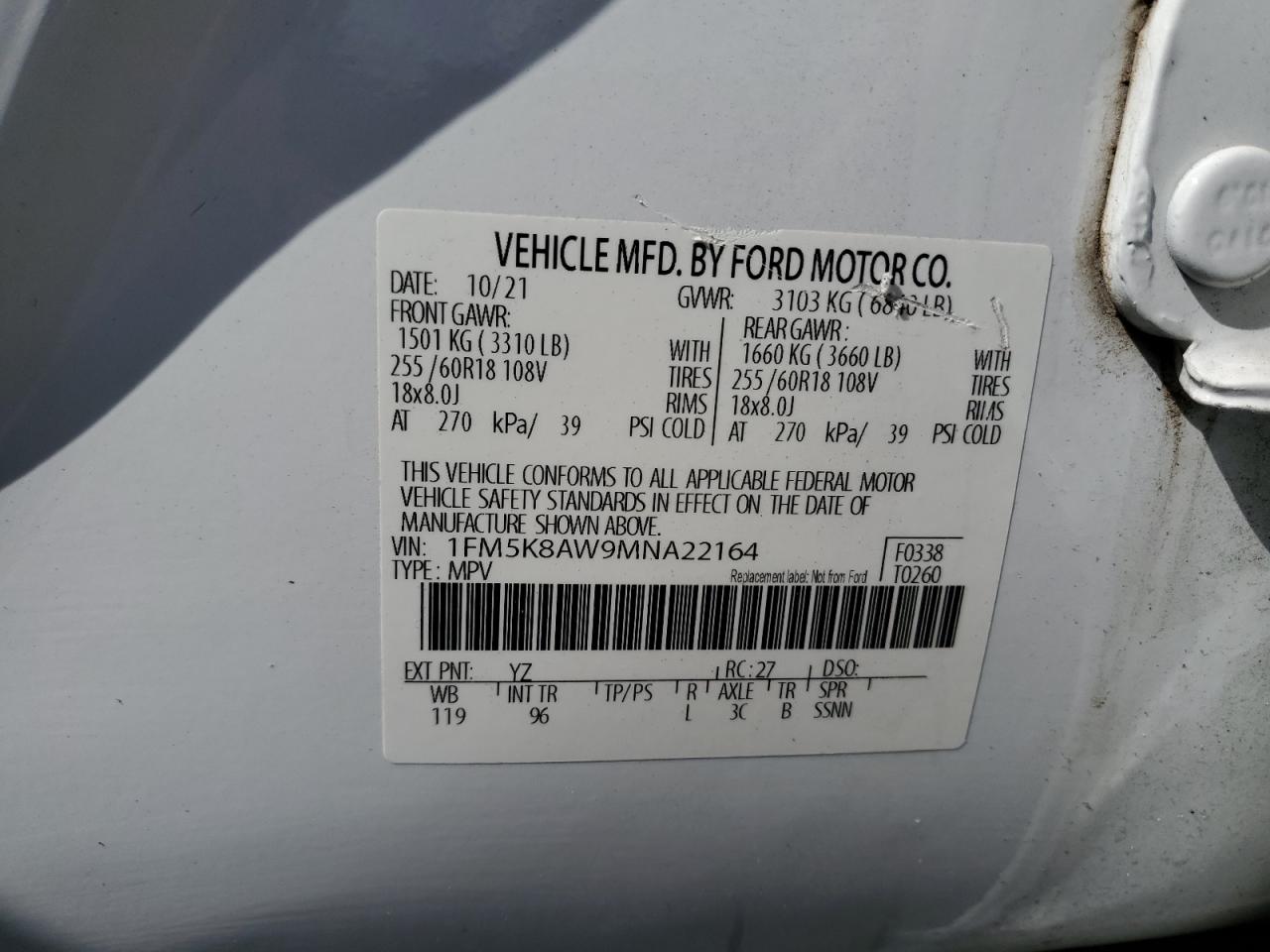 2021 Ford Explorer Police Interceptor VIN: 1FM5K8AW9MNA22164 Lot: 85072405