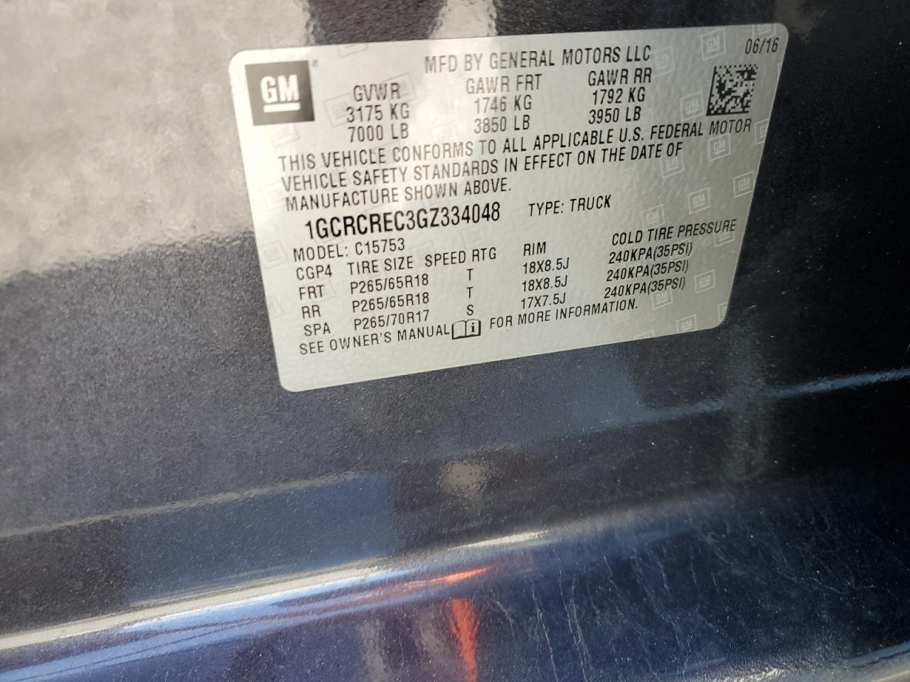 2016 Chevrolet Silverado C1500 Lt VIN: 1GCRCREC3GZ334048 Lot: 86623455