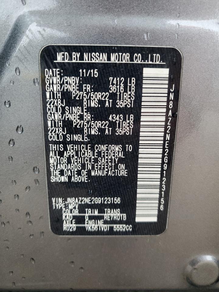 2016 Infiniti Qx80 VIN: JN8AZ2NE2G9123156 Lot: 87438285