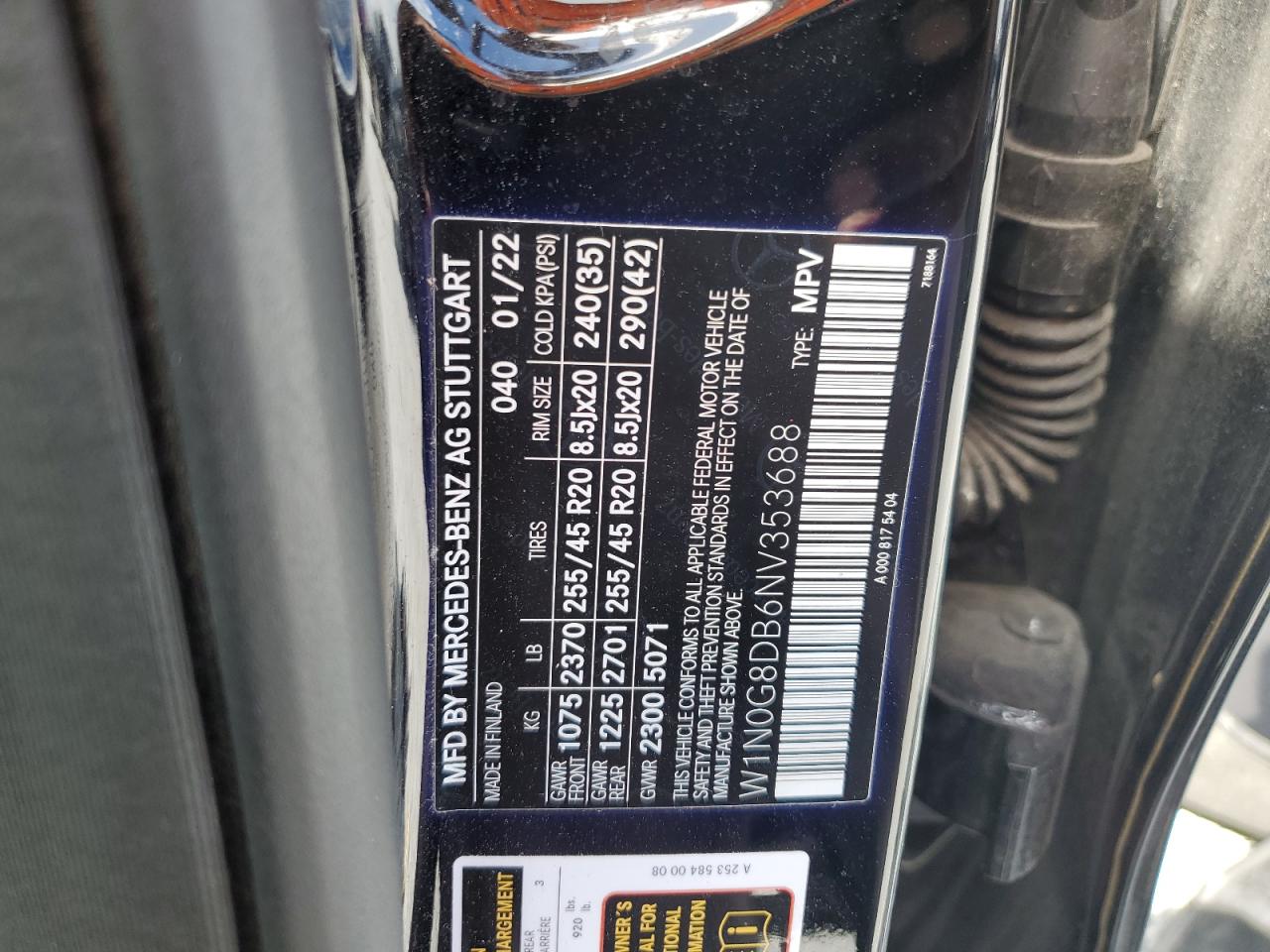 2022 Mercedes-Benz Glc 300 VIN: W1N0G8DB6NV353688 Lot: 85201455