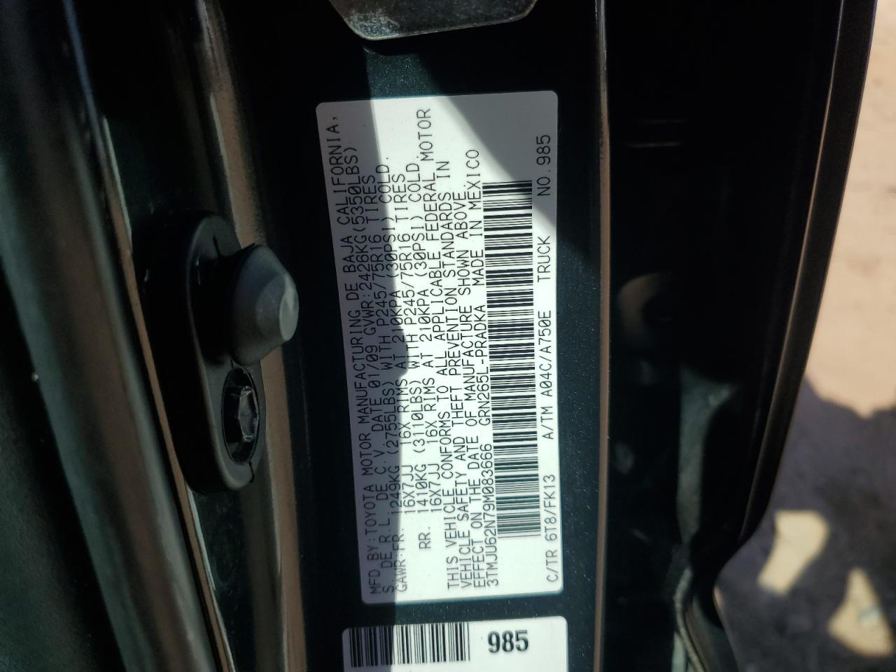 2009 Toyota Tacoma Double Cab Prerunner VIN: 3TMJU62N79M083666 Lot: 82217325