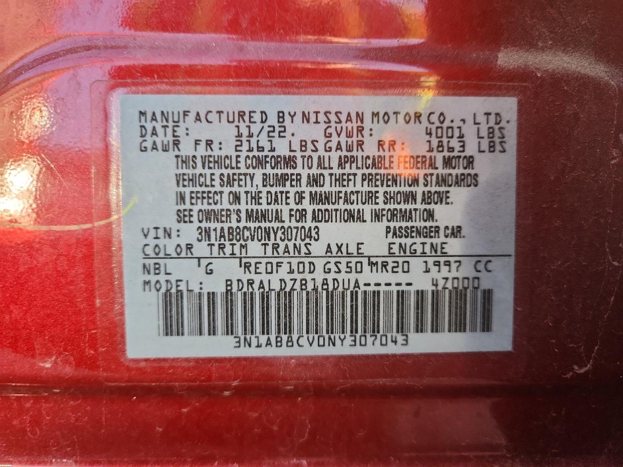 2022 Nissan Sentra Sv VIN: 3N1AB8CV0NY307043 Lot: 82252925