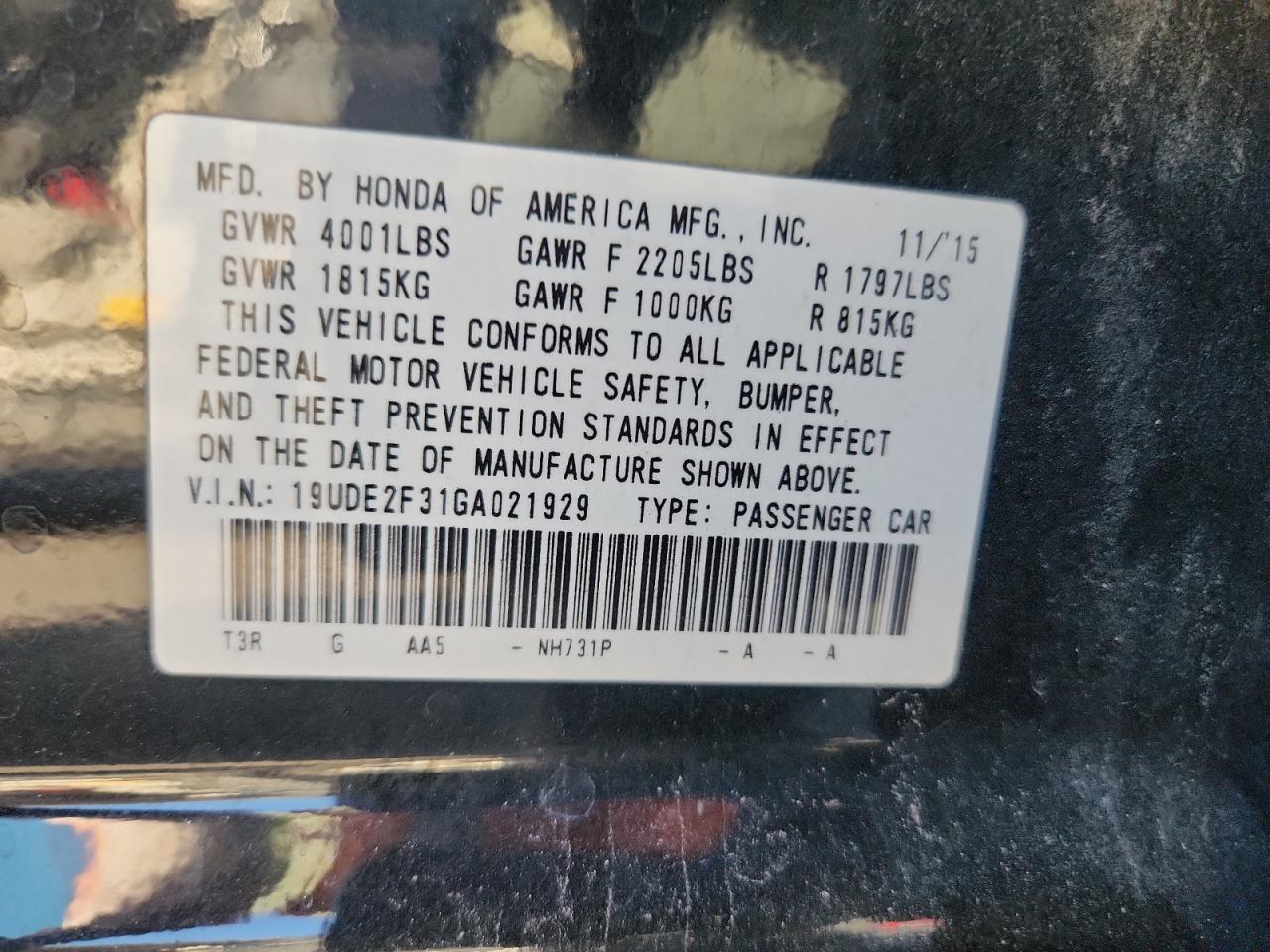 2016 Acura Ilx Base Watch Plus VIN: 19UDE2F31GA021929 Lot: 90624565