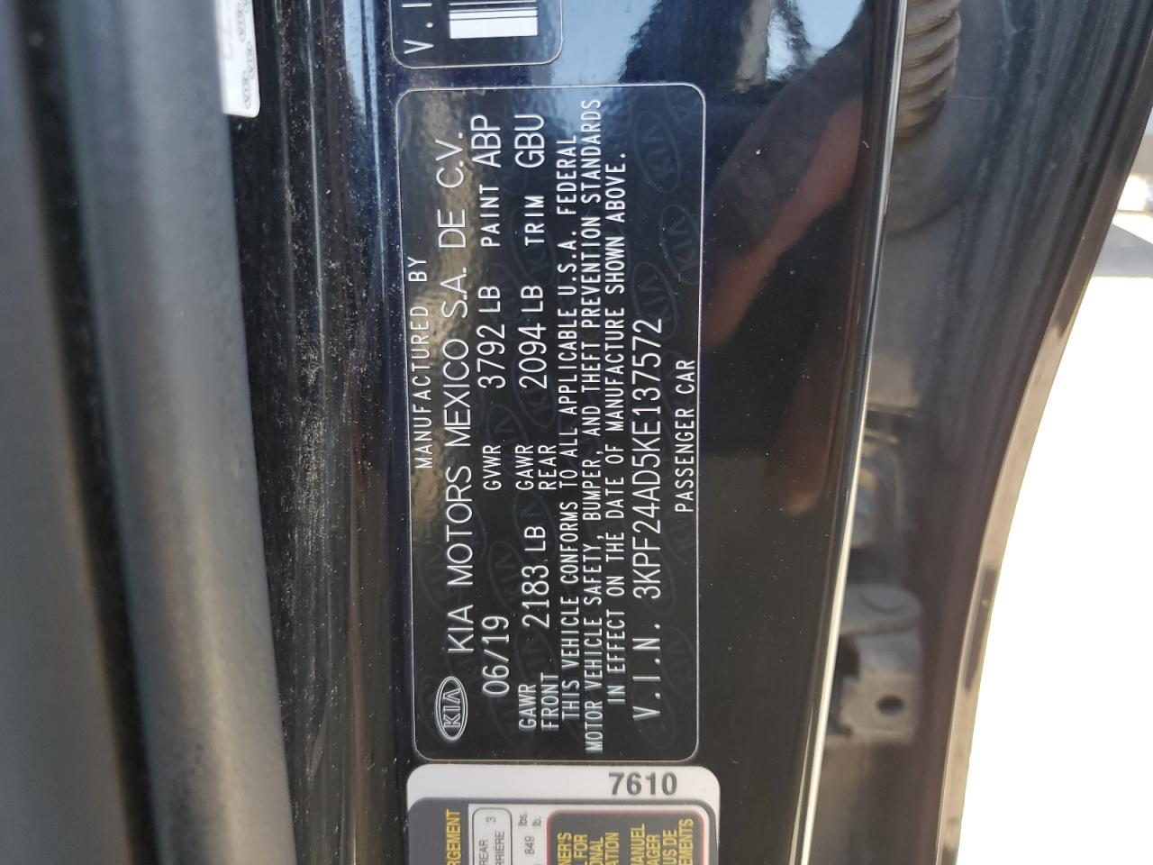 2019 Kia Forte Fe VIN: 3KPF24AD5KE137572 Lot: 85172555