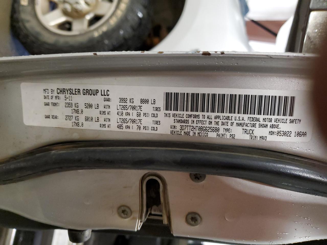 2011 Dodge Ram 2500 VIN: 3D7TT2HT0BG625680 Lot: 90372725