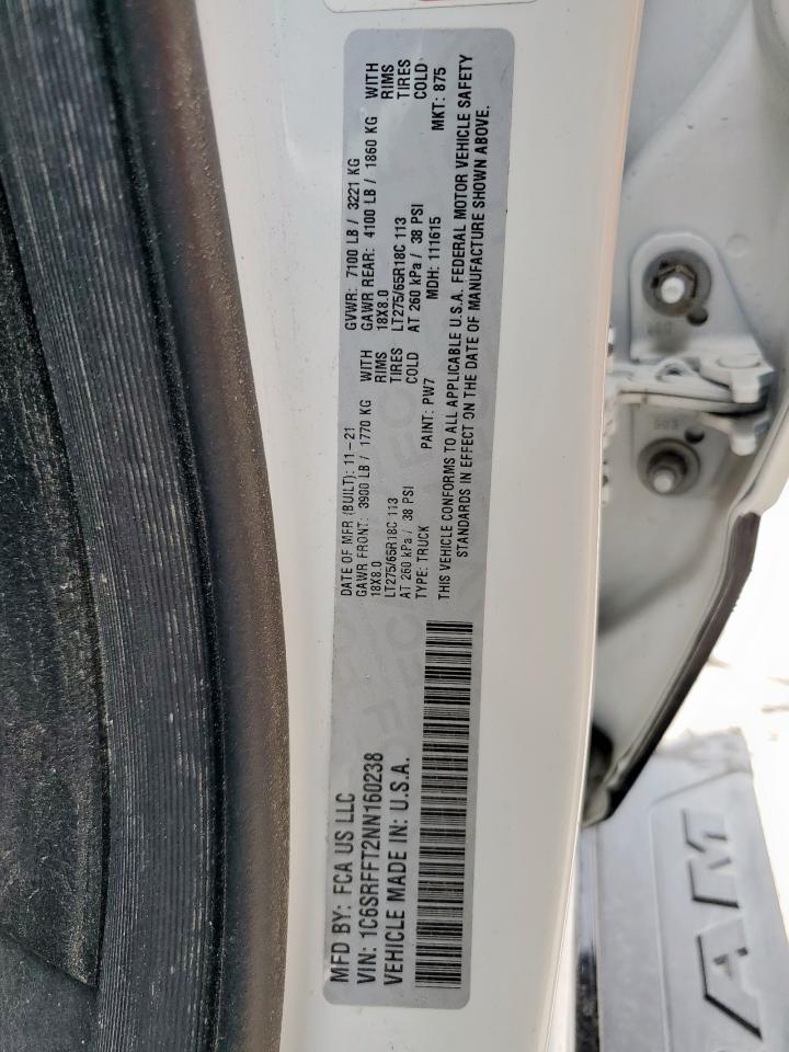 2022 Ram 1500 Big Horn/Lone Star VIN: 1C6SRFFT2NN160238 Lot: 82755265