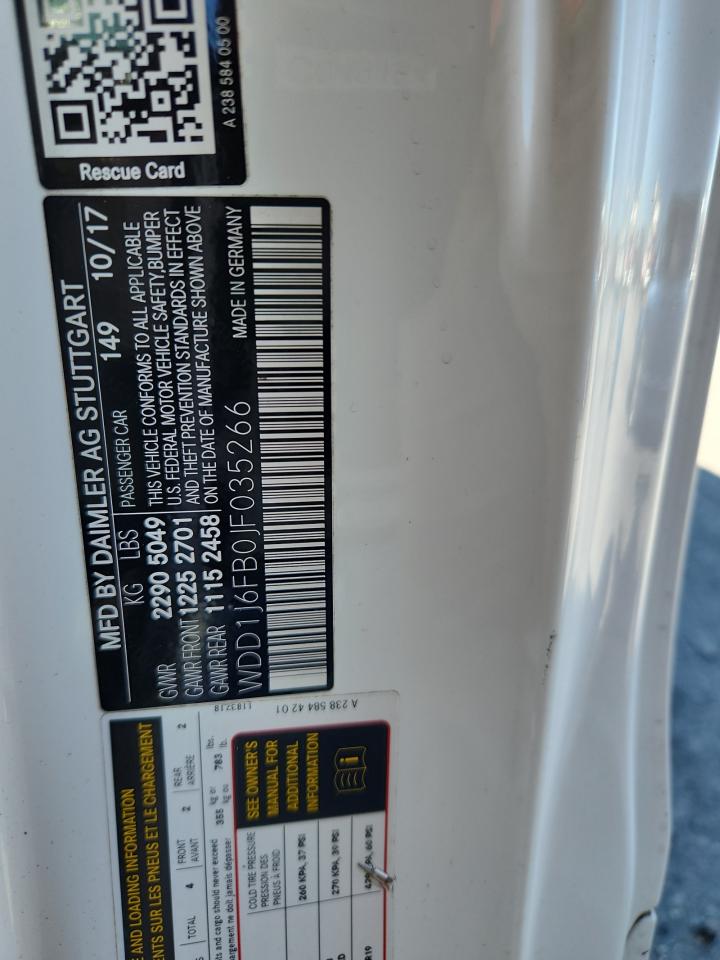 2018 Mercedes-Benz E 400 VIN: WDD1J6FB0JF035266 Lot: 86601565