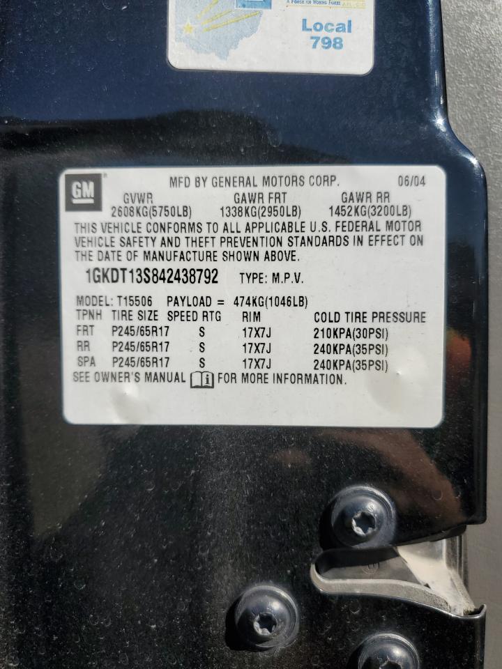 2004 GMC Envoy VIN: 1GKDT13S842438792 Lot: 87282405