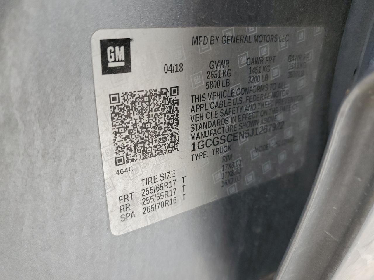 2018 Chevrolet Colorado Lt VIN: 1GCGSCEN5J1267922 Lot: 82489795