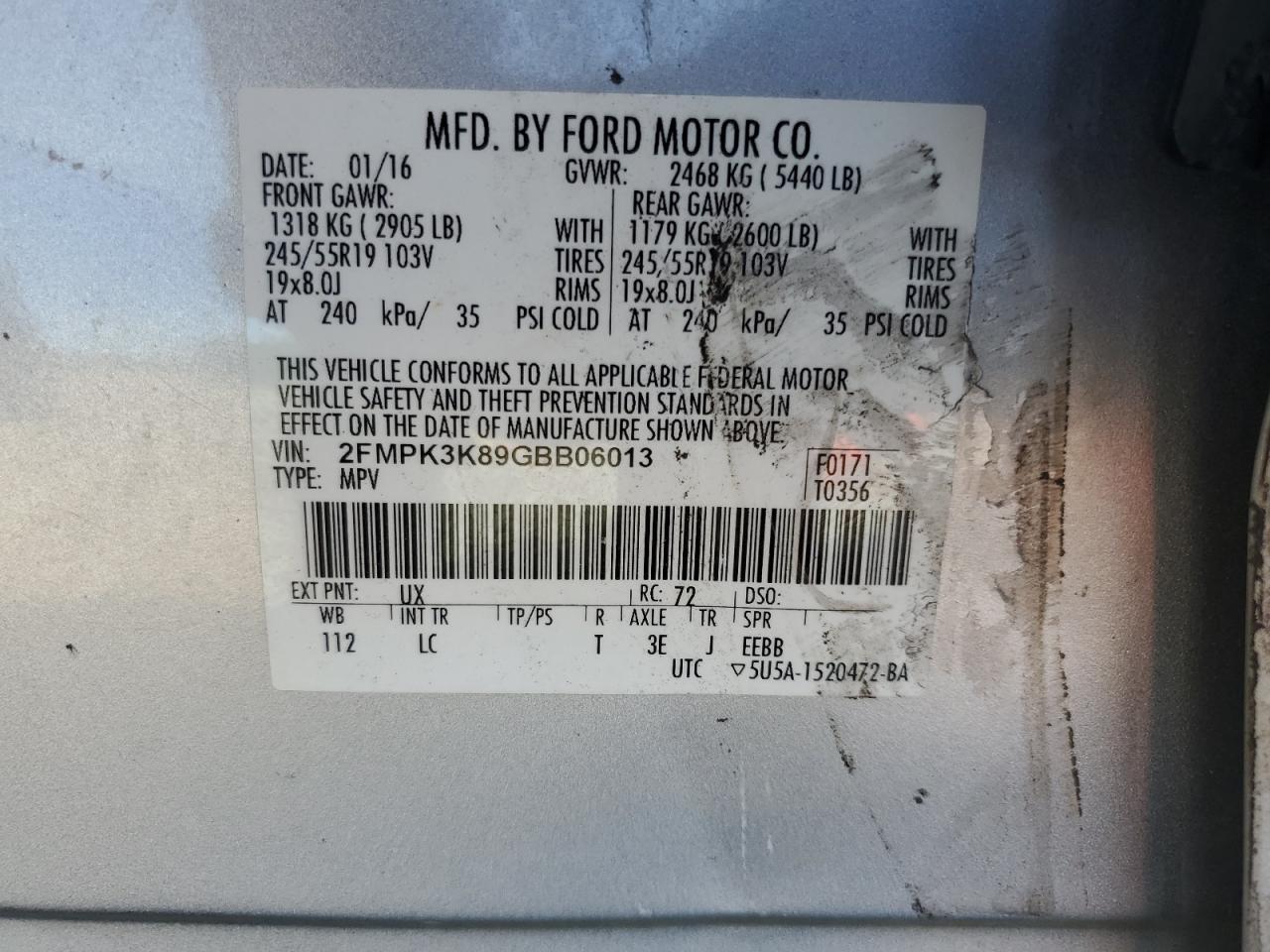 2016 Ford Edge Titanium VIN: 2FMPK3K89GBB06013 Lot: 86529085