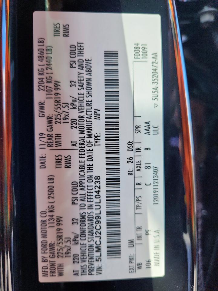 2020 Lincoln Corsair Reserve VIN: 5LMCJ2C99LUL04238 Lot: 87476745