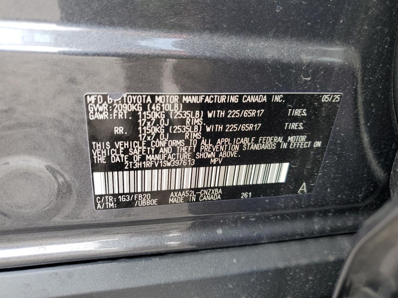 2025 Toyota Rav4 Le VIN: 2T3H1RFV1SW397613 Lot: 87388345