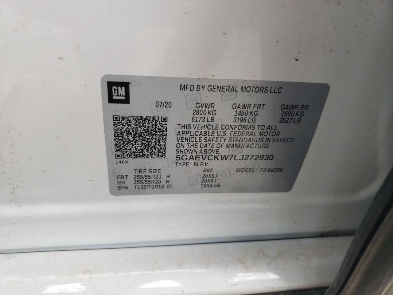 2020 Buick Enclave Avenir VIN: 5GAEVCKW7LJ272930 Lot: 84886905