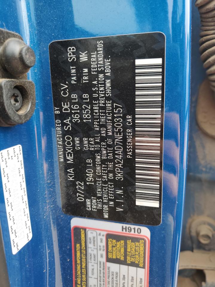 2022 Kia Rio Lx VIN: 3KPA24AD7NE503157 Lot: 89737995