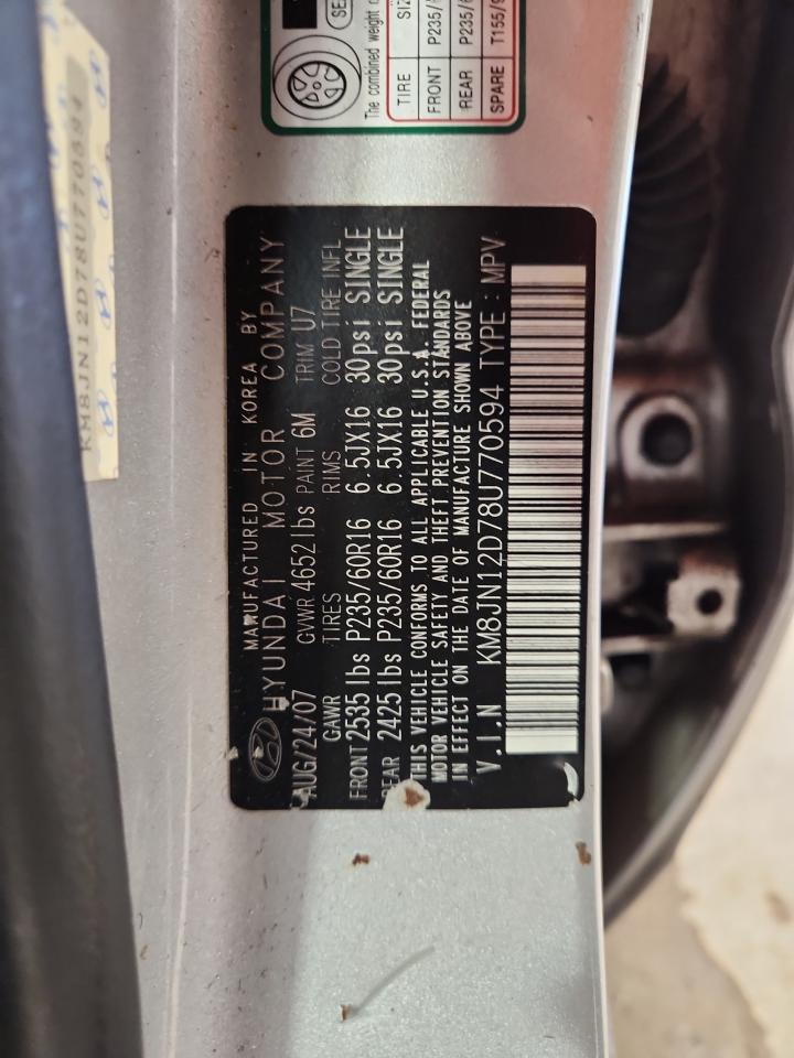 2008 Hyundai Tucson Se VIN: KM8JN12D78U770594 Lot: 86880735