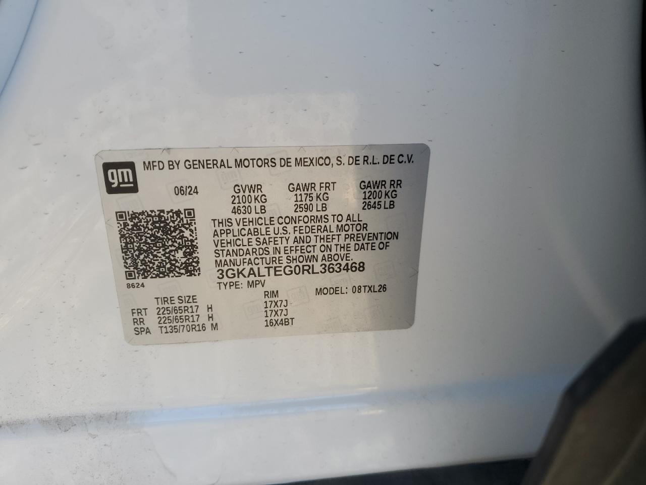 2024 GMC Terrain Sle VIN: 3GKALTEG0RL363468 Lot: 89516415