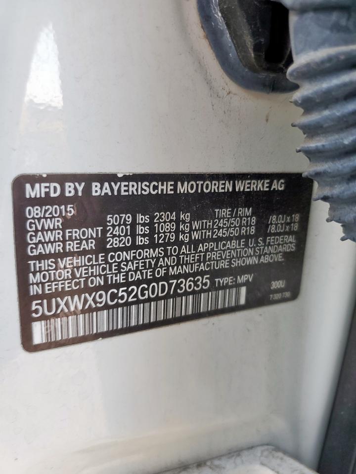 2016 BMW X3 xDrive28I VIN: 5UXWX9C52G0D73635 Lot: 85085215