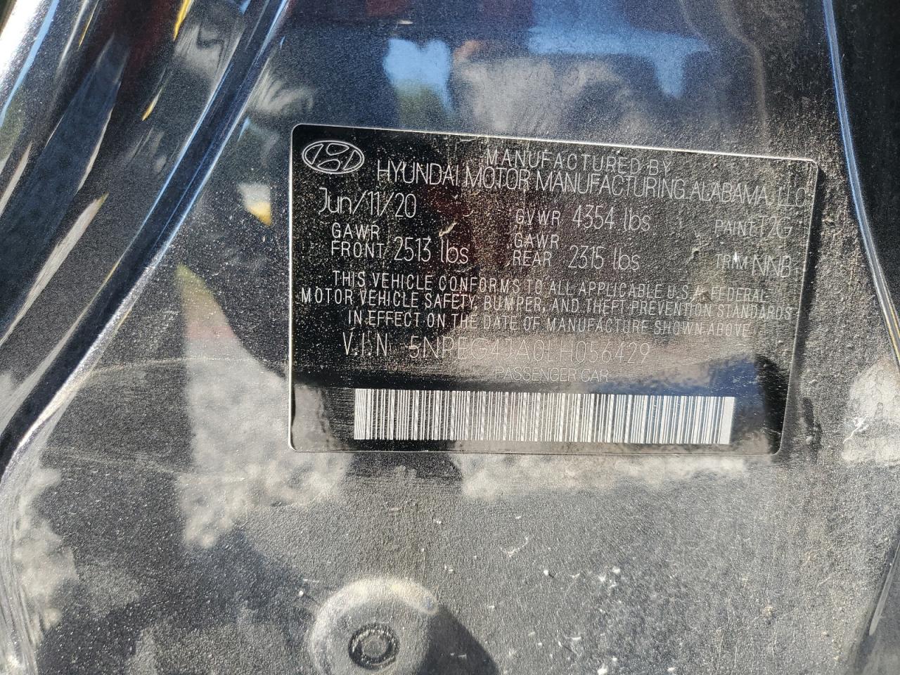 2020 Hyundai Sonata Se VIN: 5NPEG4JA0LH056429 Lot: 87061385