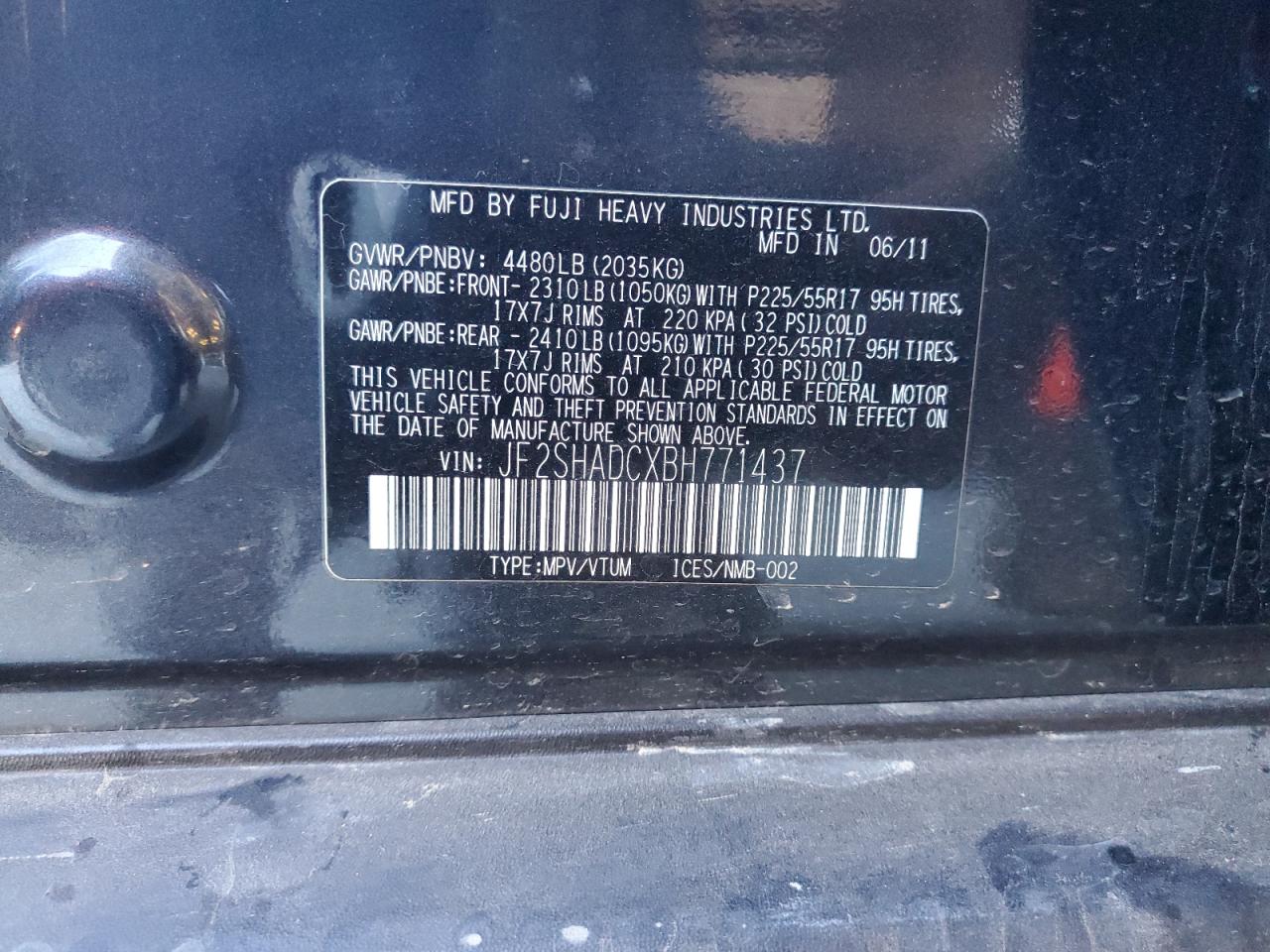 2011 Subaru Forester 2.5X Premium VIN: JF2SHADCXBH771437 Lot: 85642355