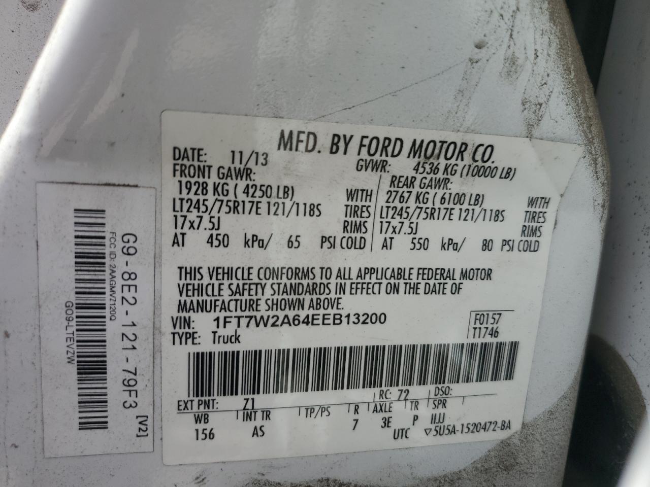 2014 Ford F250 Super Duty VIN: 1FT7W2A64EEB13200 Lot: 85323985