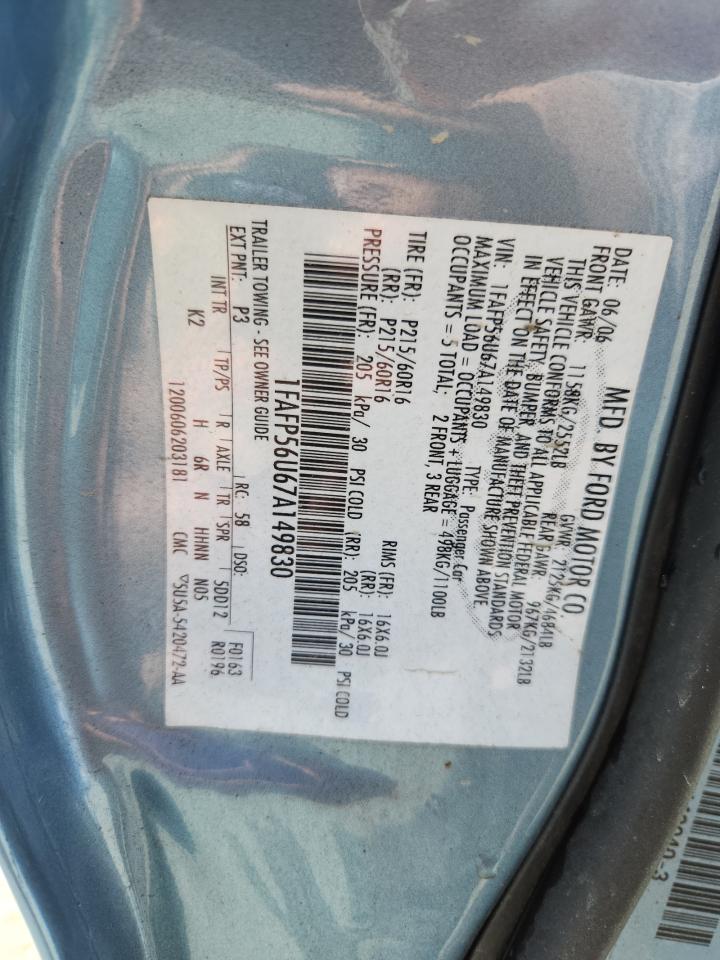 2007 Ford Taurus Sel VIN: 1FAFP56U67A149830 Lot: 86707145