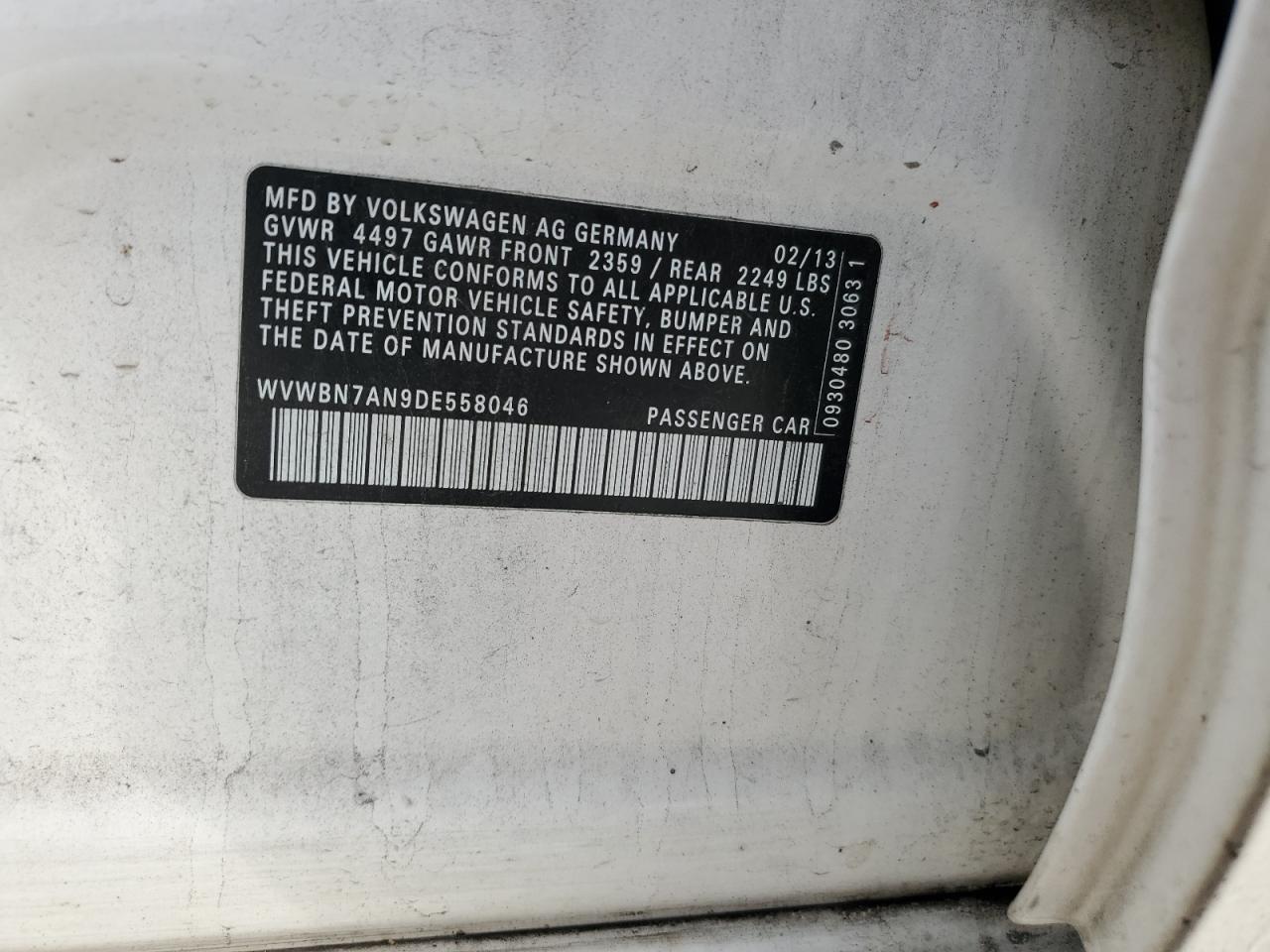 2013 Volkswagen Cc Sport VIN: WVWBN7AN9DE558046 Lot: 90013765