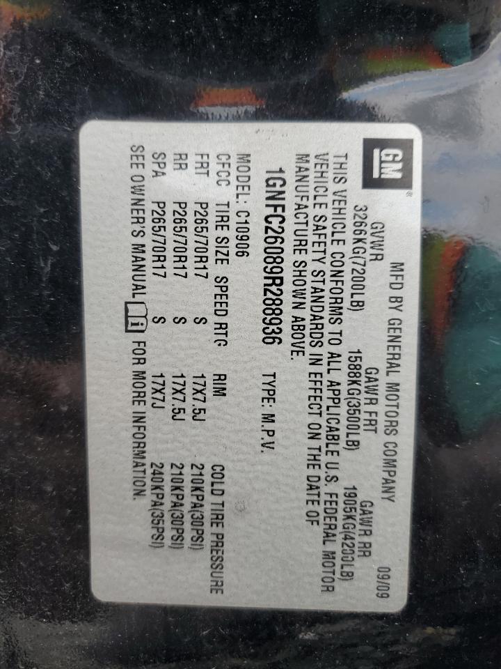 2009 Chevrolet Suburban C1500 Lt VIN: 1GNFC26089R288936 Lot: 85271585