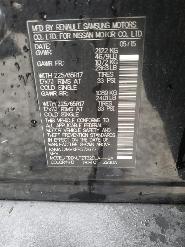 2015 Nissan Rogue S VIN: KNMAT2MVXFP573677 Lot: 85707065