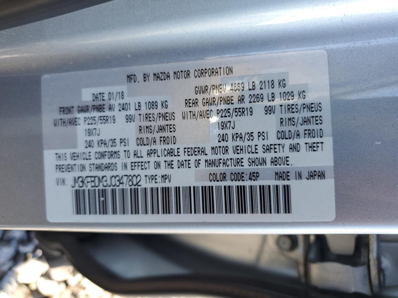 2018 Mazda Cx-5 Grand Touring VIN: JM3KFBDM3J0347802 Lot: 82265945