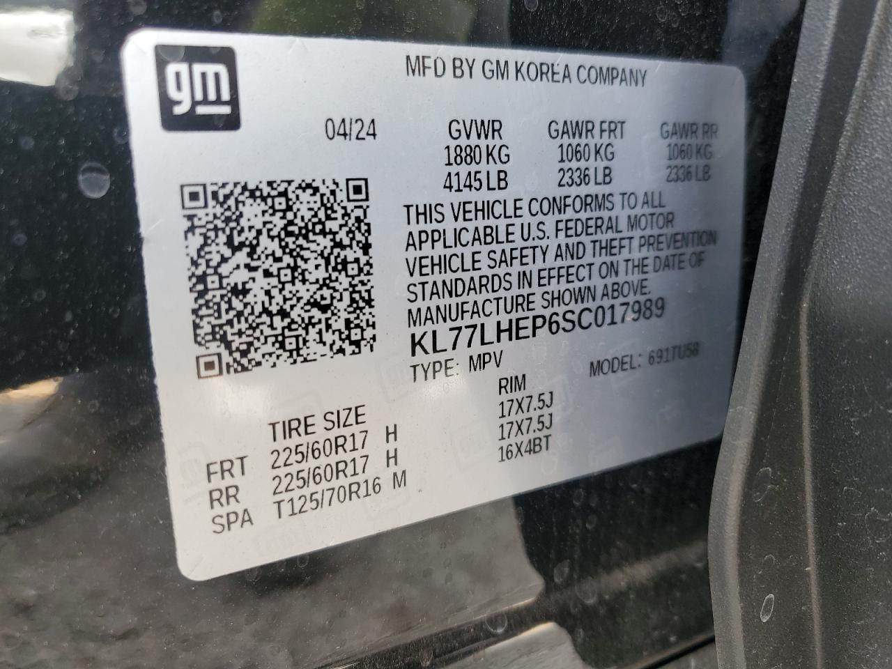 2025 Chevrolet Trax 1Lt VIN: KL77LHEP6SC017989 Lot: 86541245