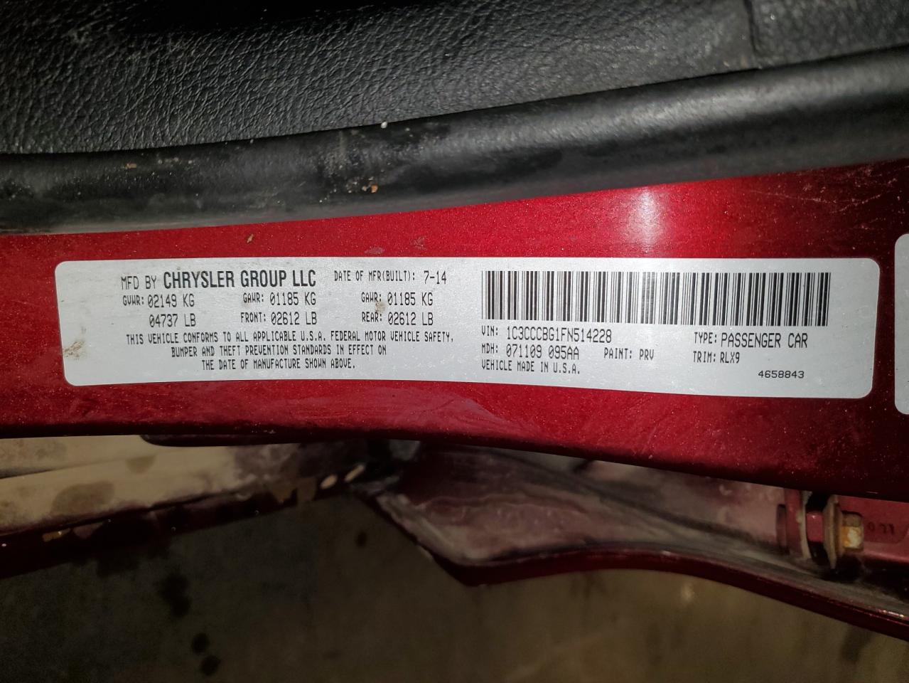 2015 Chrysler 200 S VIN: 1C3CCCBG1FN514228 Lot: 86493715