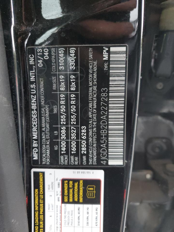 2013 Mercedes-Benz Ml 350 4Matic VIN: 4JGDA5HB2DA227283 Lot: 85710705