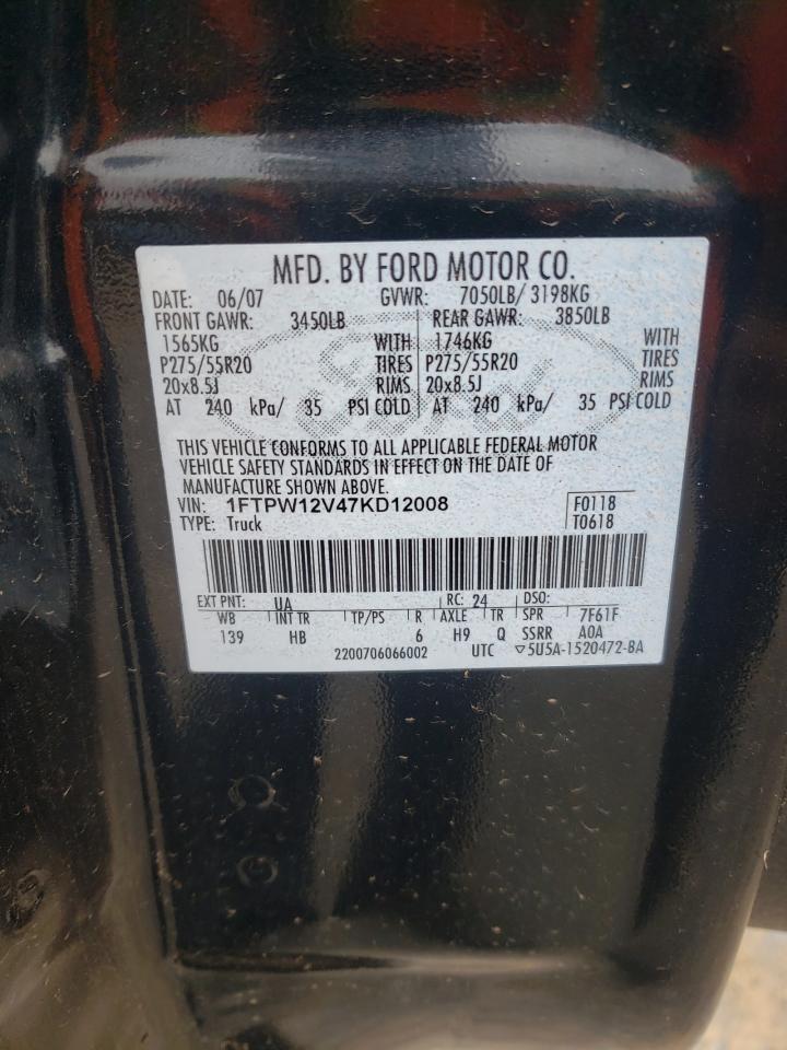 2007 Ford F150 Supercrew VIN: 1FTPW12V47KD12008 Lot: 90360515
