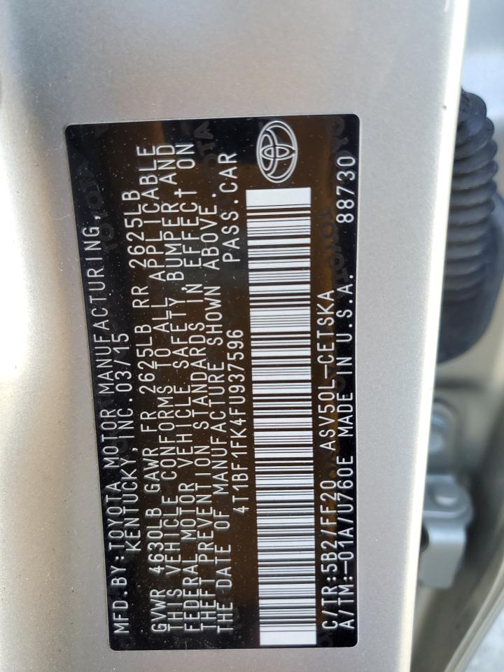 2015 Toyota Camry Le VIN: 4T1BF1FK4FU937596 Lot: 86591525