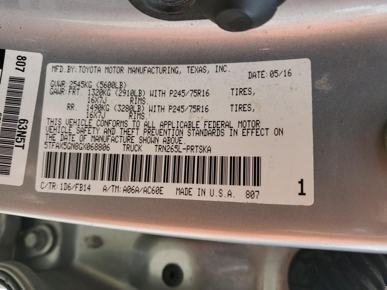 2016 Toyota Tacoma Double Cab VIN: 5TFAX5GN8GX068806 Lot: 84302345