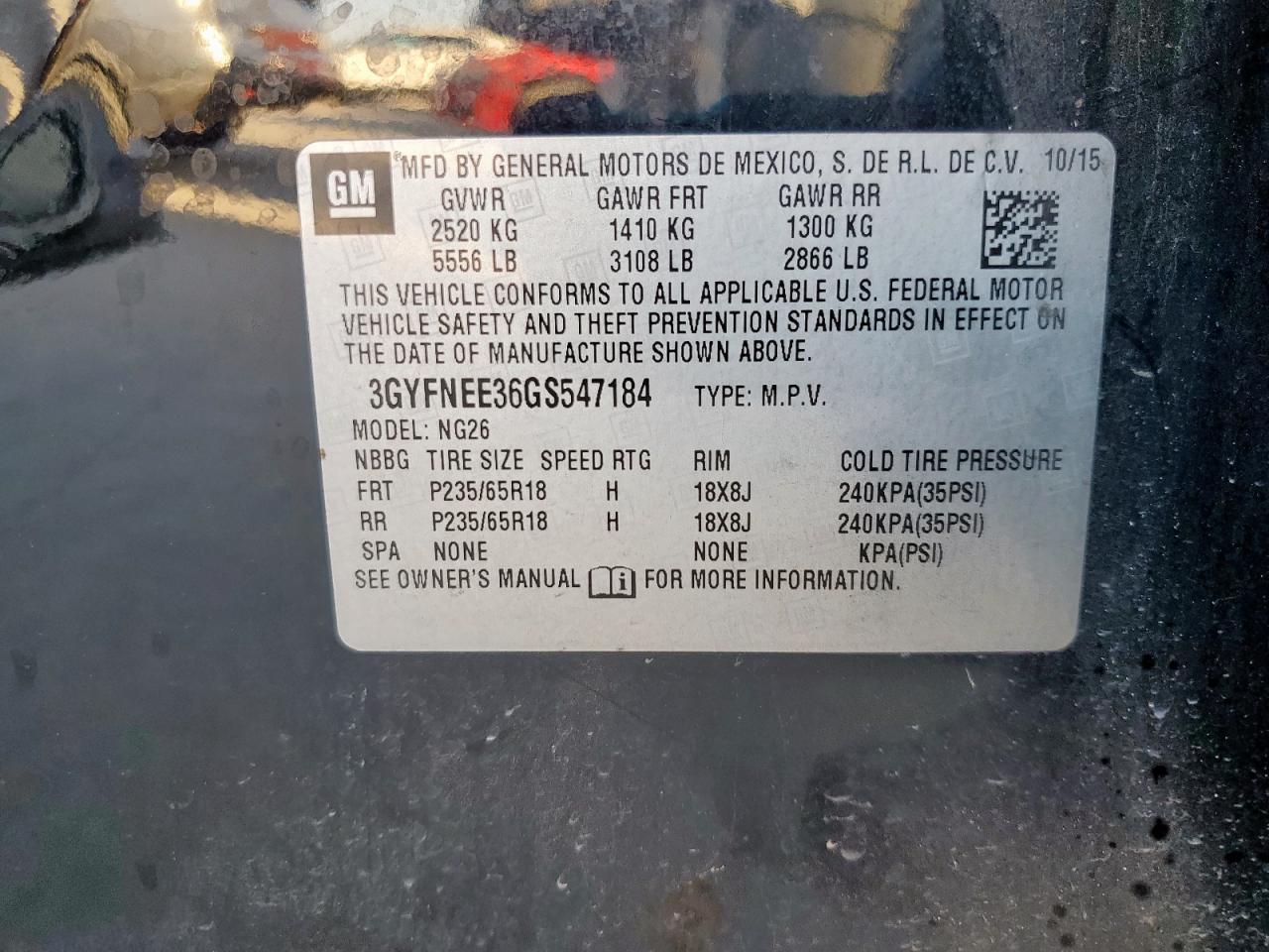 2016 Cadillac Srx Luxury Collection VIN: 3GYFNEE36GS547184 Lot: 85860705