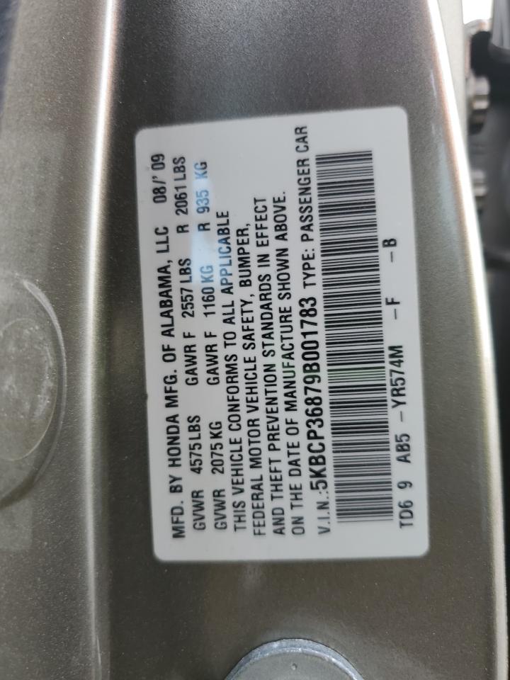 2009 Honda Accord Exl VIN: 5KBCP36879B001783 Lot: 84069095