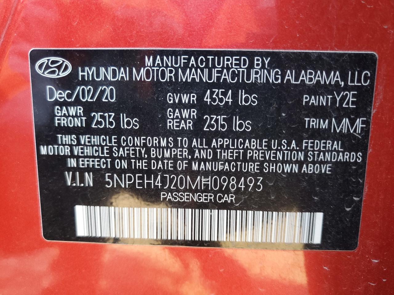 2021 Hyundai Sonata Limited VIN: 5NPEH4J20MH098493 Lot: 82508655